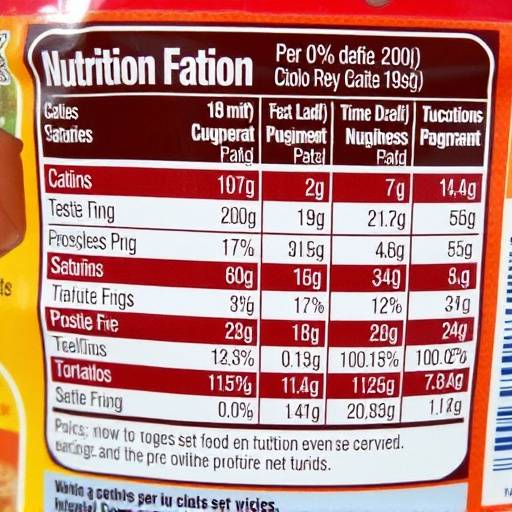 A close-up of a food label highlighting key nutritional information