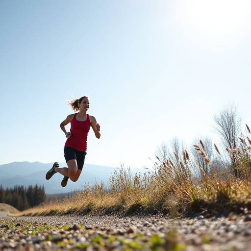 A person running outdoors with a determined expression.