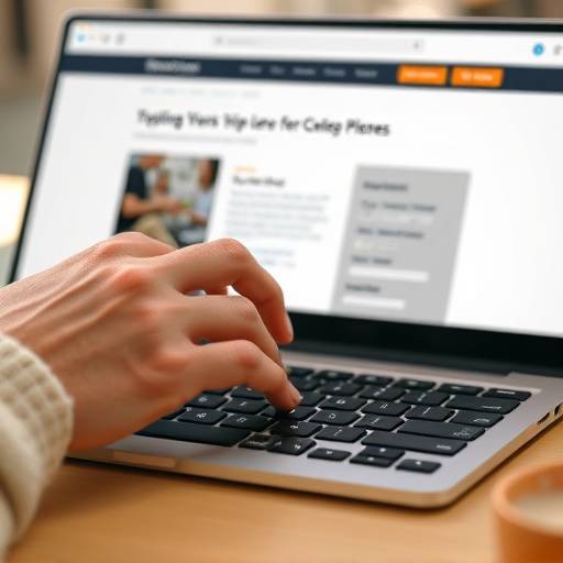 Hands using a keyboard to navigate a website