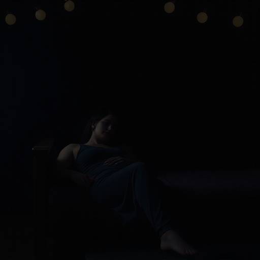 Woman sleeping peacefully in a dark, cozy bedroom.